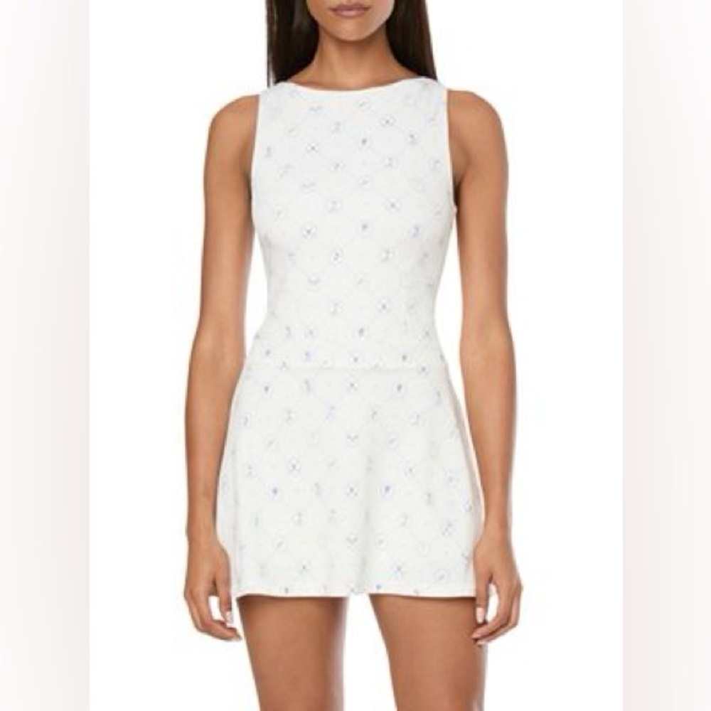 WeWoreWhat Boatneck Tennis Dress Off White Blue Small - Picture 2 of 15